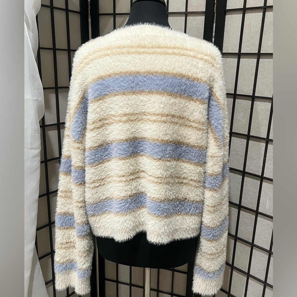 Cozy Striped Fuzzy TEDDY Sweater BY VICI, CASUAL RELAXED, OVERSIZED, SIZE XL - Picture 7 of 11